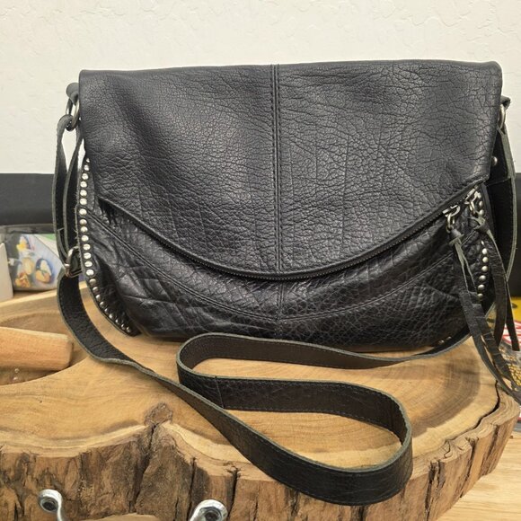 The SAK Silverlake Black Leather Studded Fringe Crossbody Shoulder Bag - Picture 2 of 13